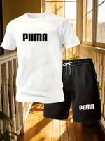 Ensemble décontracté d'été pour hommes, t-shirt à manches courtes et short, imprimé lettres simple et tendance, ensemble sport 2 pièces à séchage rapide 3