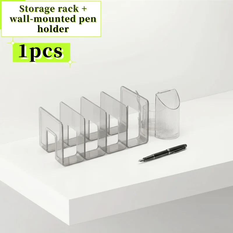 1Pcs 투명 블랙-아크릴 PP 소재 책꽂이/다기능 데스크탑 정리함/펜 홀더가 있는 보관함 데스크 파일