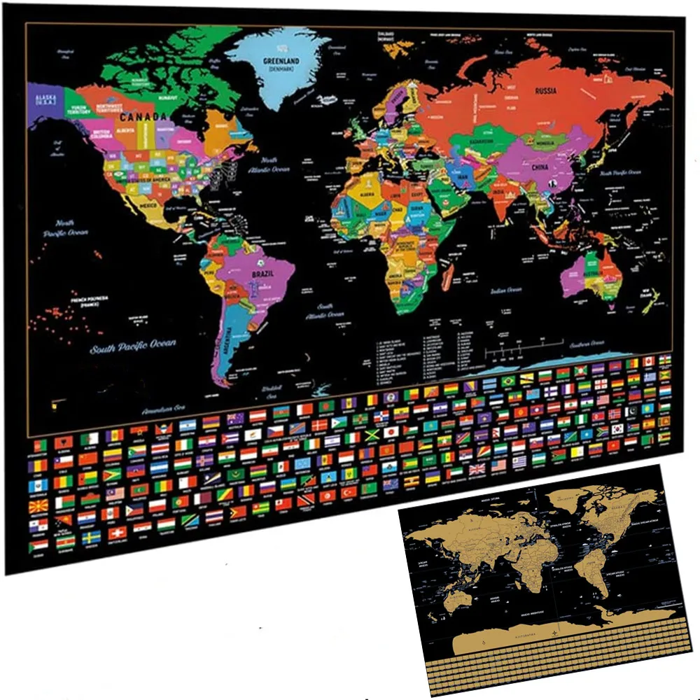 Deluxe Scratch Off Map With Countries Flags Top Quality Gold Scratch
