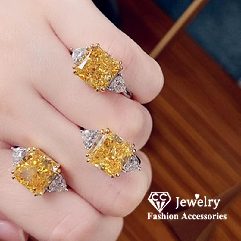 CC Rings Shine Yellow Cubic Zircon Stone Luxury White Gold
