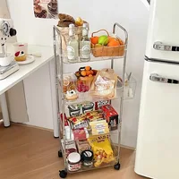 3/4 Layer Rolling Trolley Storage Rack Movable Trolley With Hanging Basket Bathroom Storage Makeup Snack Organizer Transparent 2
