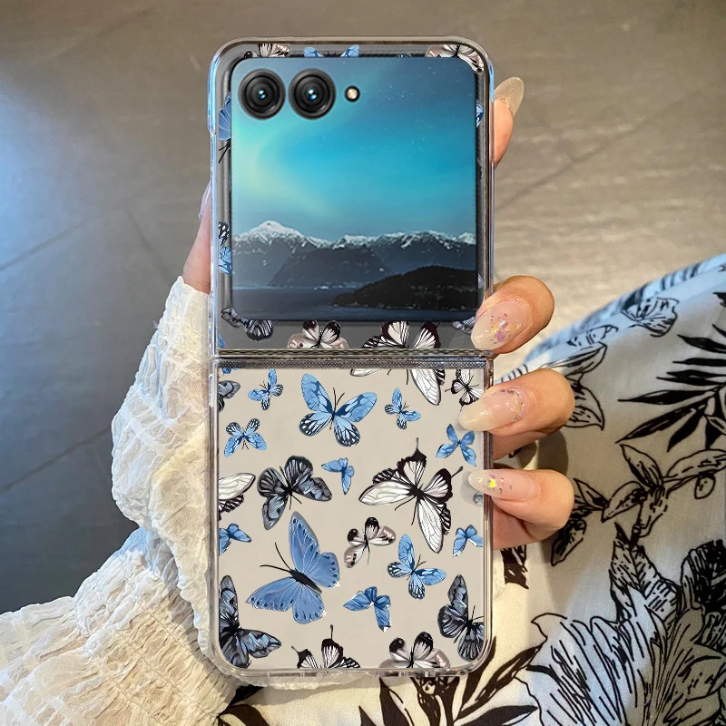 Rose and Butterflies Printed Shockproof Clear Folding Phone Case