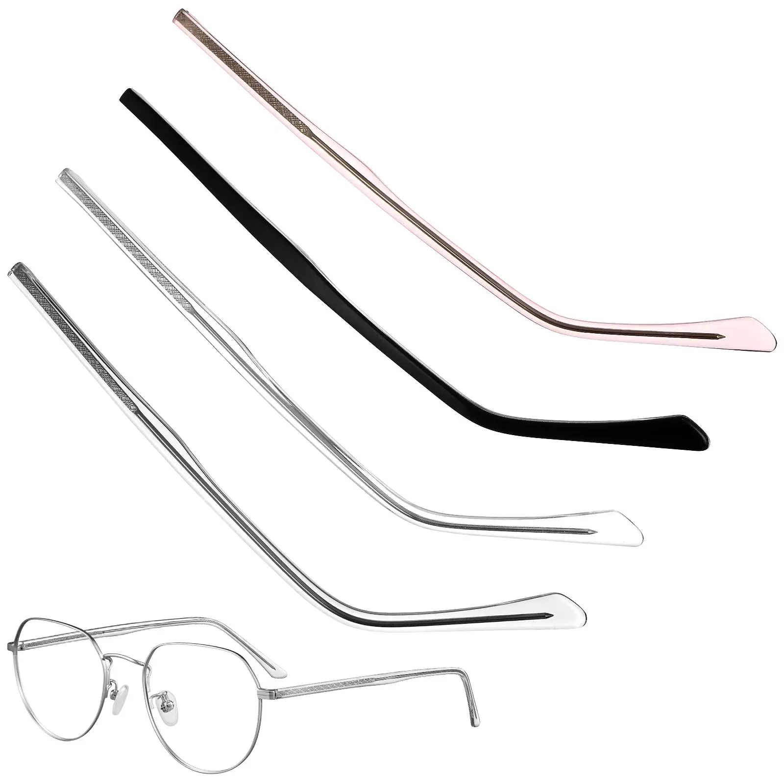 Eyeglass Replacement Arms Transparent Black Rose Gold Gray Fit