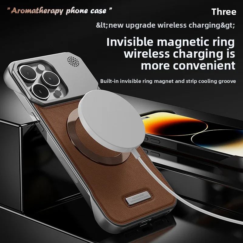 Luxury Magnetic PU Leather Aromatherapy Phone Case with Wireless Charging Capability