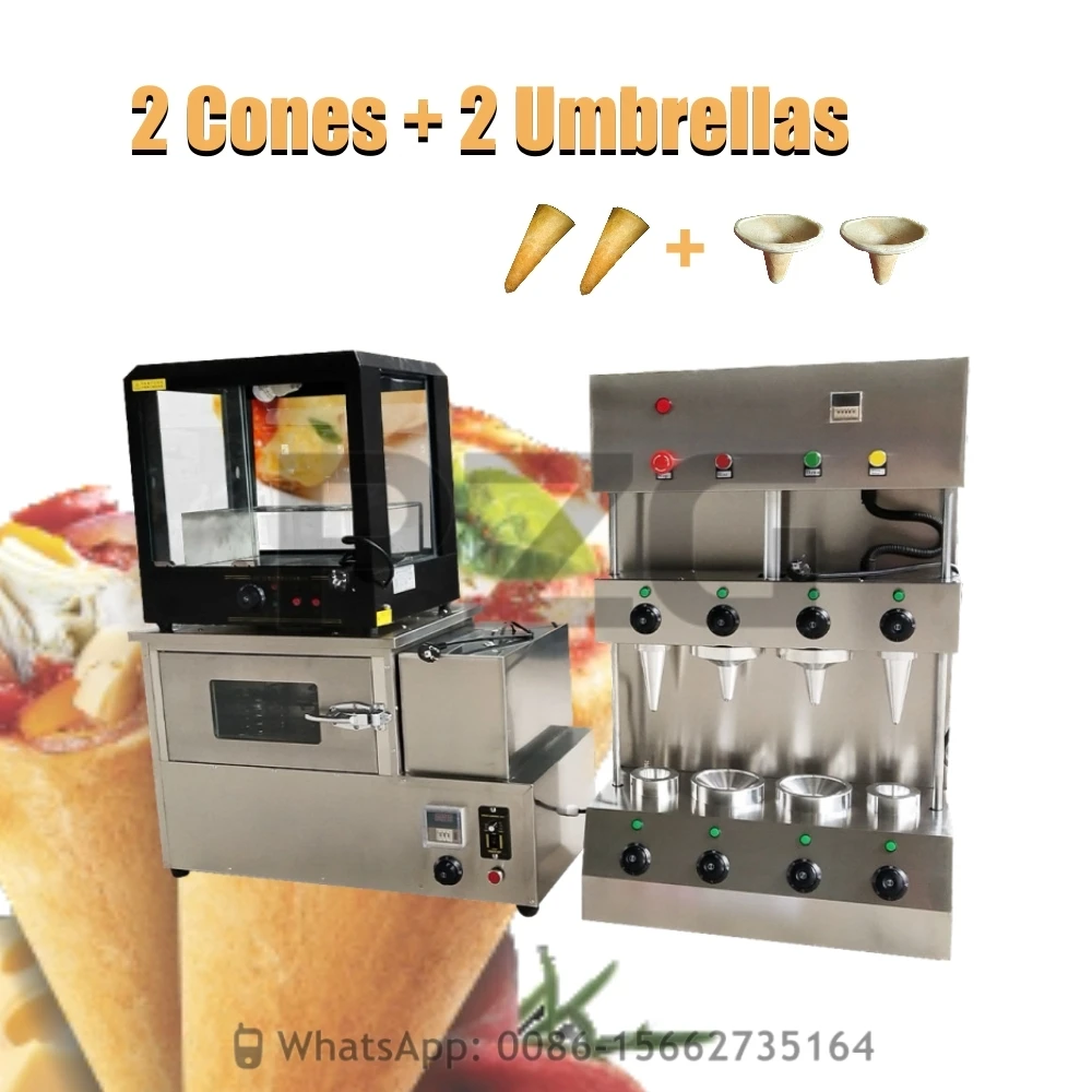2 Cones 2 Umbrellas 4 Heads Pizza Cone Machine Pizza Oven Electric Stainless Steel Snack Cone Pizza Making Machine