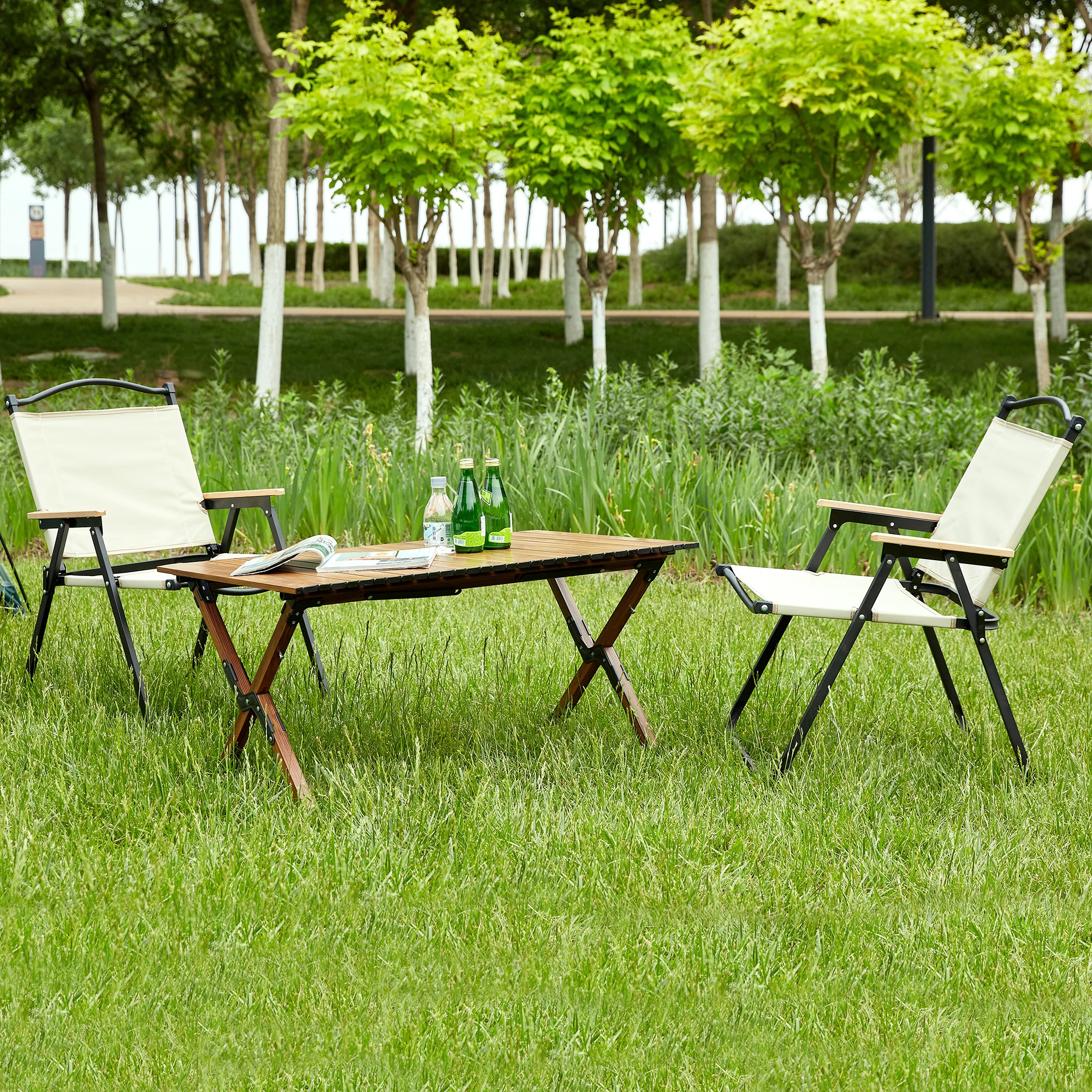 

3-piece Folding Outdoor Table and two chairs,Lightweight Aluminum Roll-up Square for indoor, Outdoor Camping, Picnics, Beach,Bac