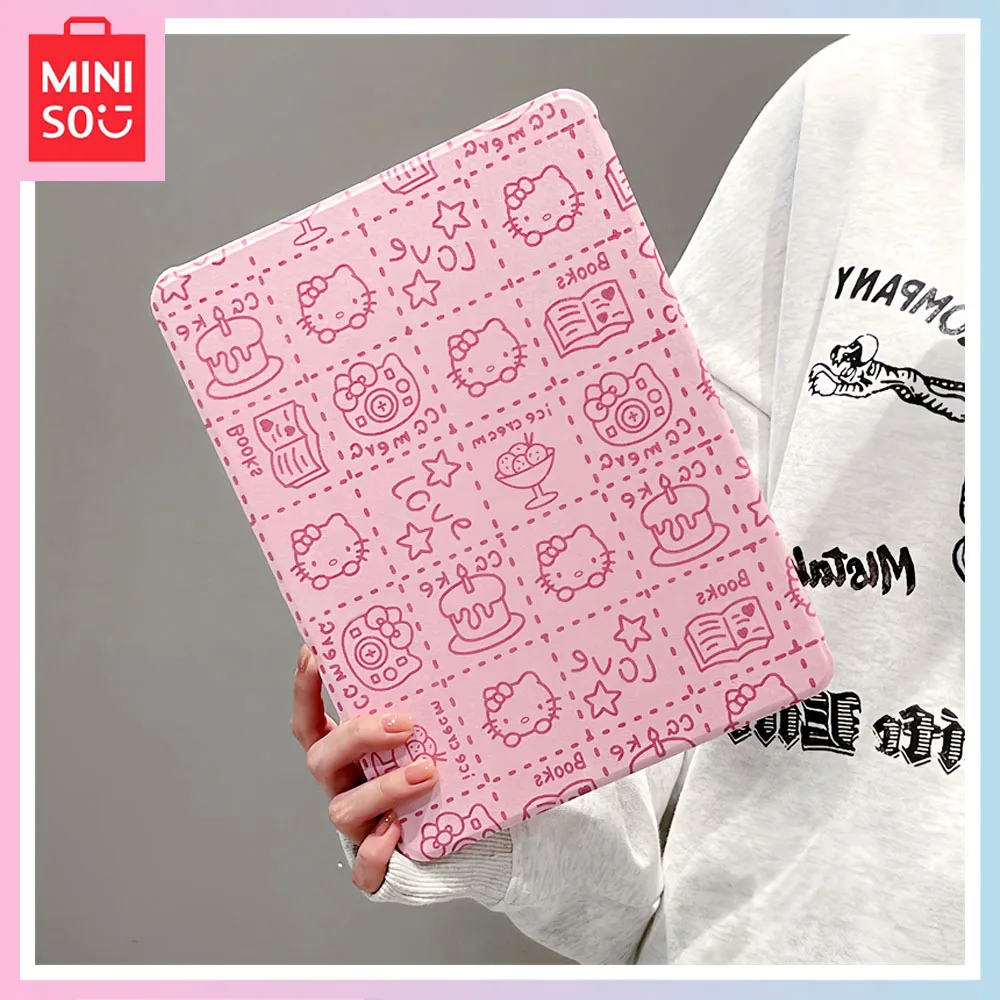 

Чехол Miniso для iPad с вращающейся подставкой Hello Kitty, защитный чехол с мультяшным принтом Pro11, слот для ручки Air5, защита от падения, жесткий, подарок на день рождения и Рождество для девушек