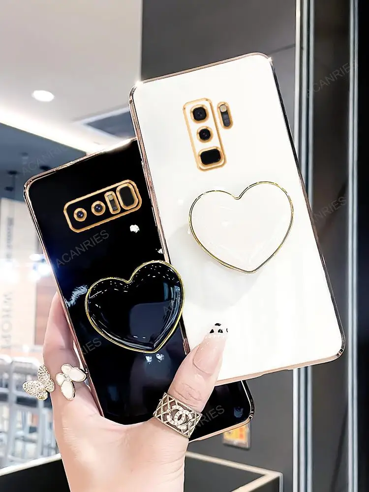 Love Heart Phone Holder Luxury Plating Stand Silicone Case