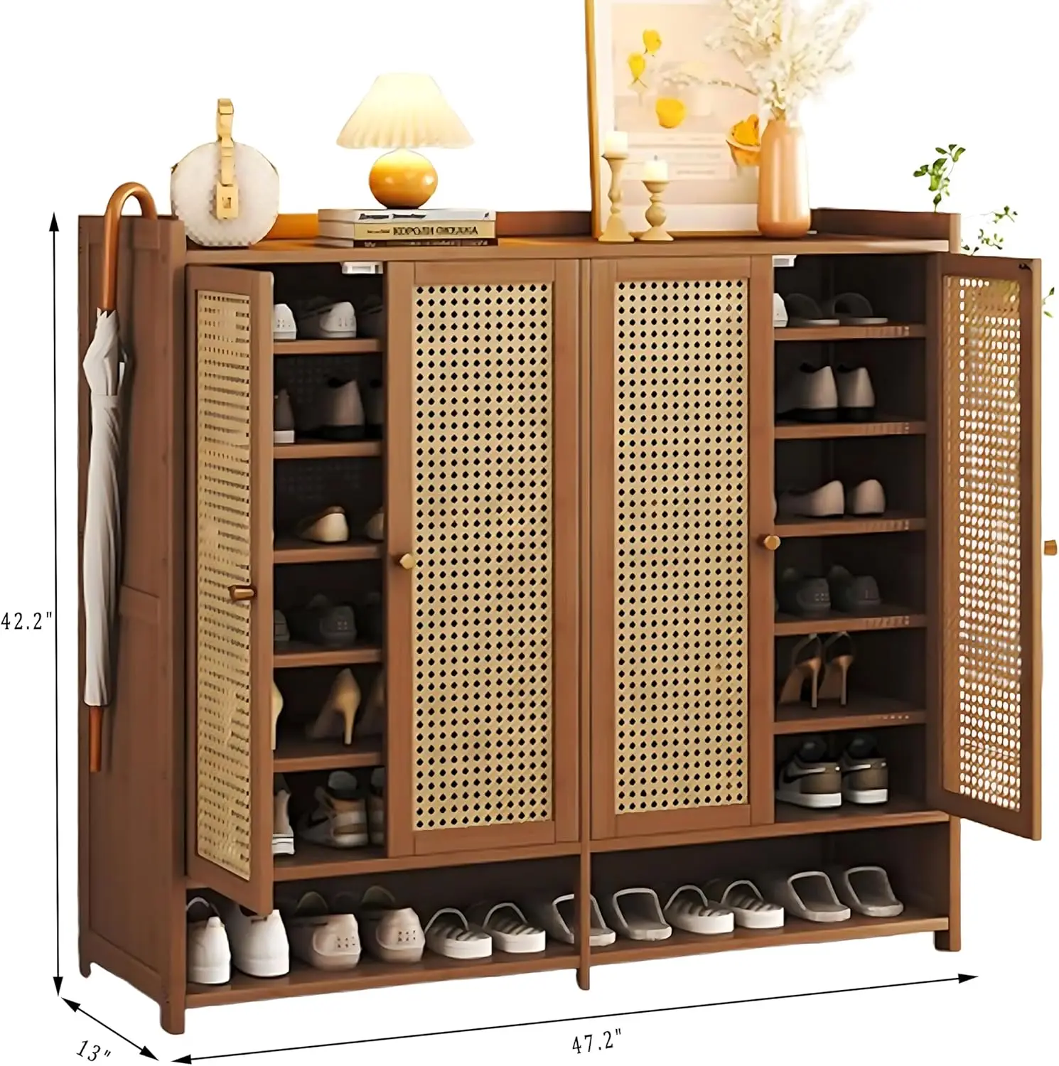 Description Picture 3 of item8-Tier Bamboo Shoe Cabinets with Door, 36-40 Pairs Freestanding Shoe Rack for Closet, Shoe Storage Cabinet for Entryway