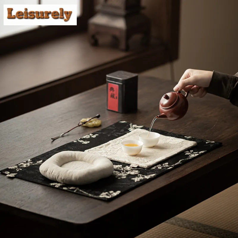 3pc/set Plum Blossom Embroidery Brocade Tea Table Mats Vintage Drink Coaster Dinner Table Cloth Mat Tea Items Supplies Craft