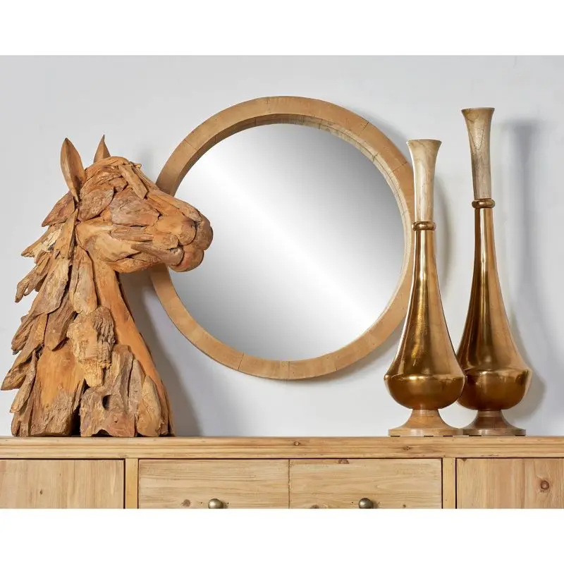 

Contemporary Earthy Brown 24" x 24" Wood Wall Mirror