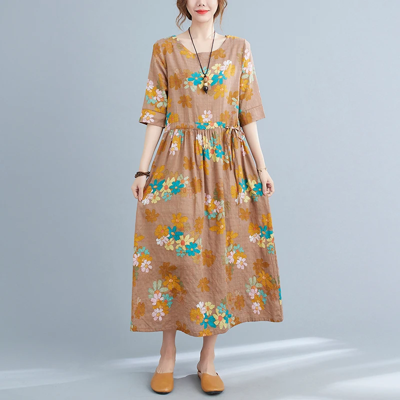 

Women Summer Dress 2023 New Thin Soft Print Floral Loose Holiday Outdoor Travel Casual Dress Office Lady Work Dress