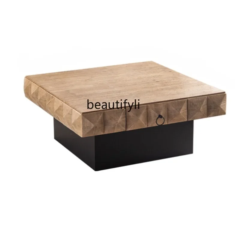 

Retro American Coffee Table Living Room Home House Silent Style Solid Wood Square Sofa Middle Small Coffee Table Cabinet