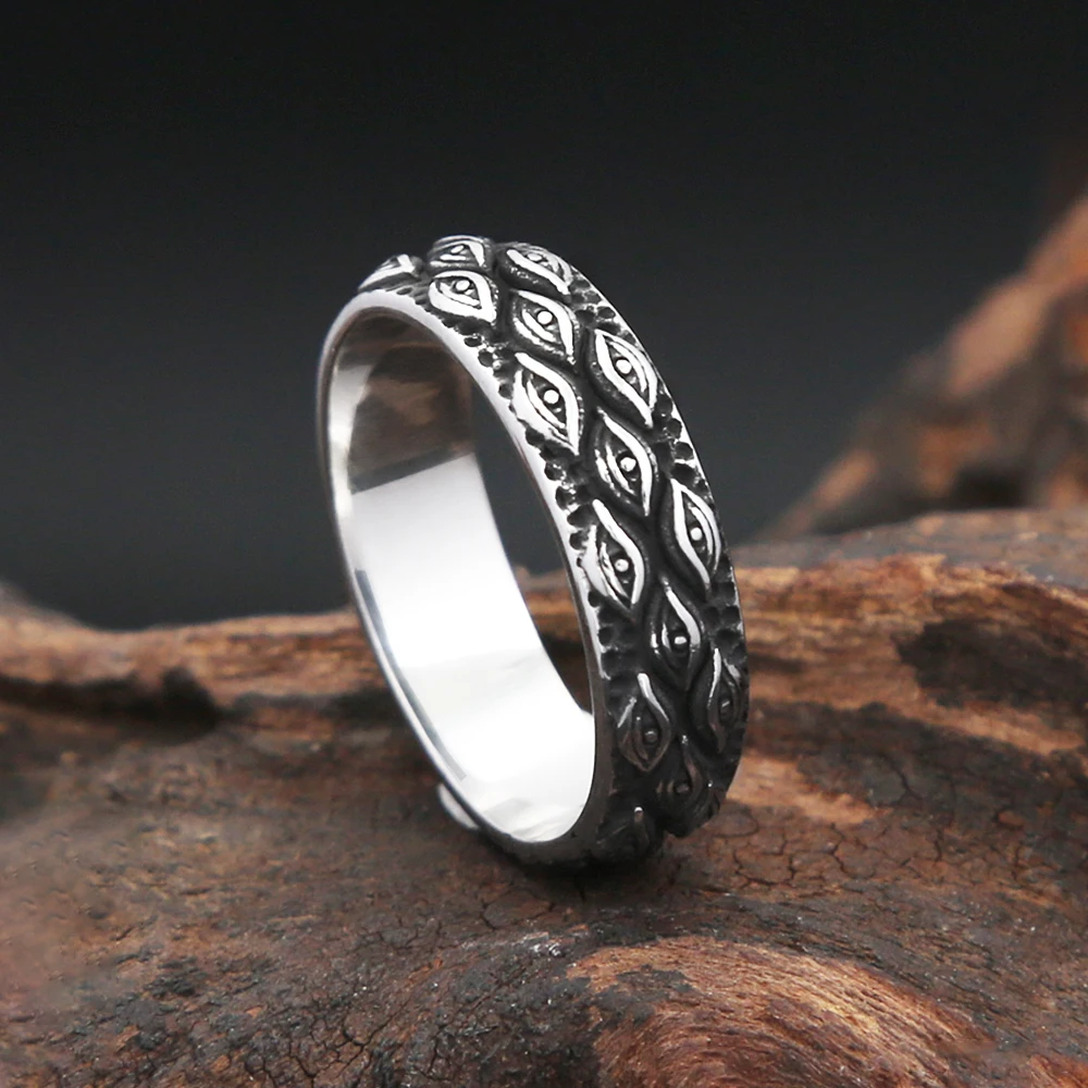 Einfache Vintage Evil Eye Ringe Für Männer Frauen 316L Edelstahl Mode Coole Japanische Mythologie Geschnitzte Augen Ring Amulett Schmuck