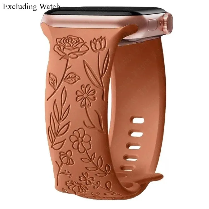 Engraved Floral Bands Bracelet for Smartwatch - Women's Versatile Strap