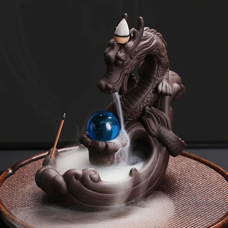 Home Decor Ornaments Purple Clay Dragon Backflow Incense Burner Pterosaur Incense Stick Holder Censer Office Feng Shui Decor