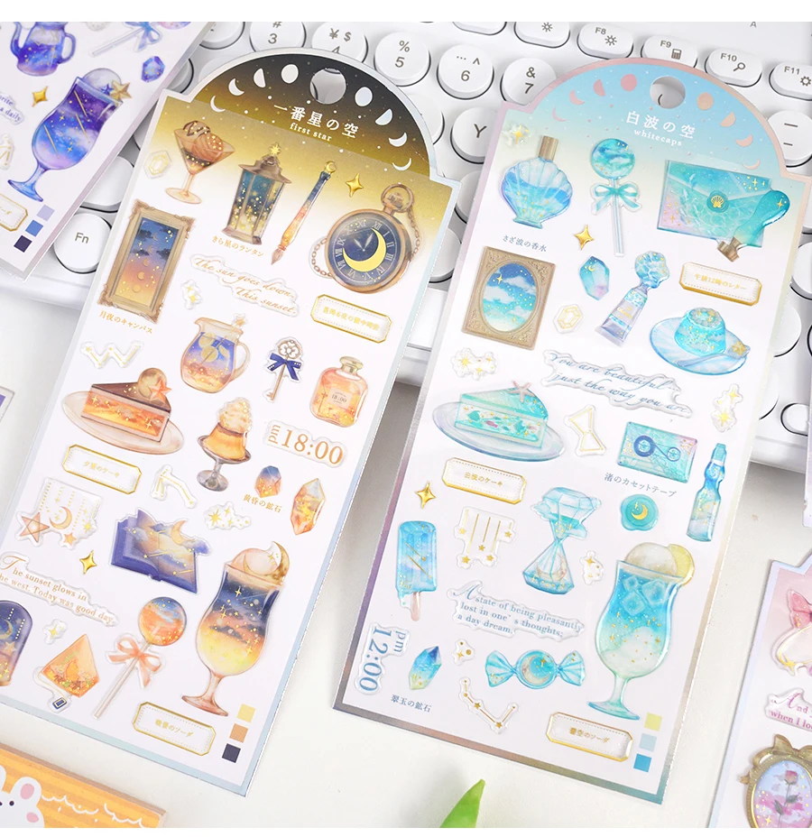 3 pcs/6 pcs Wonderful Starry Sky Time Gilding Stickers Scrapbooking Diy Journal Stationery Sticker Deco School Supplies Gift