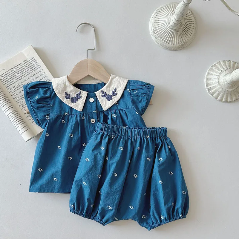 

Baby Summer Clothes Set Collar Blouse And Shorts 2Pcs For Infant Girls Toddler Outfit Clothes For Bb Girl From 9 To 12 Months