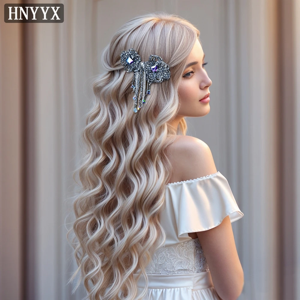 HNYYX Crystal Hair Clips Long Tassel Flower Hairpin Luxury Hair Piece Wedding Hair Accessories Party Tiara Vintage Headwear A68
