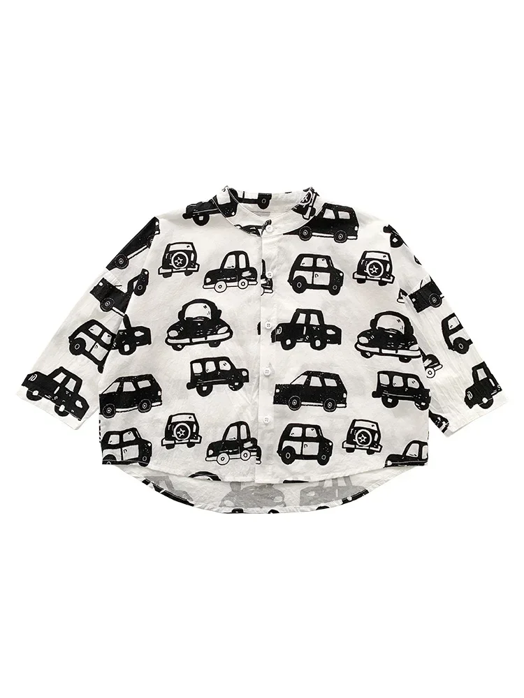 Children's Cotton Small Class Cartoon Shirt Spring New Top Children Korean Style Car Printed Shirt Fashion
