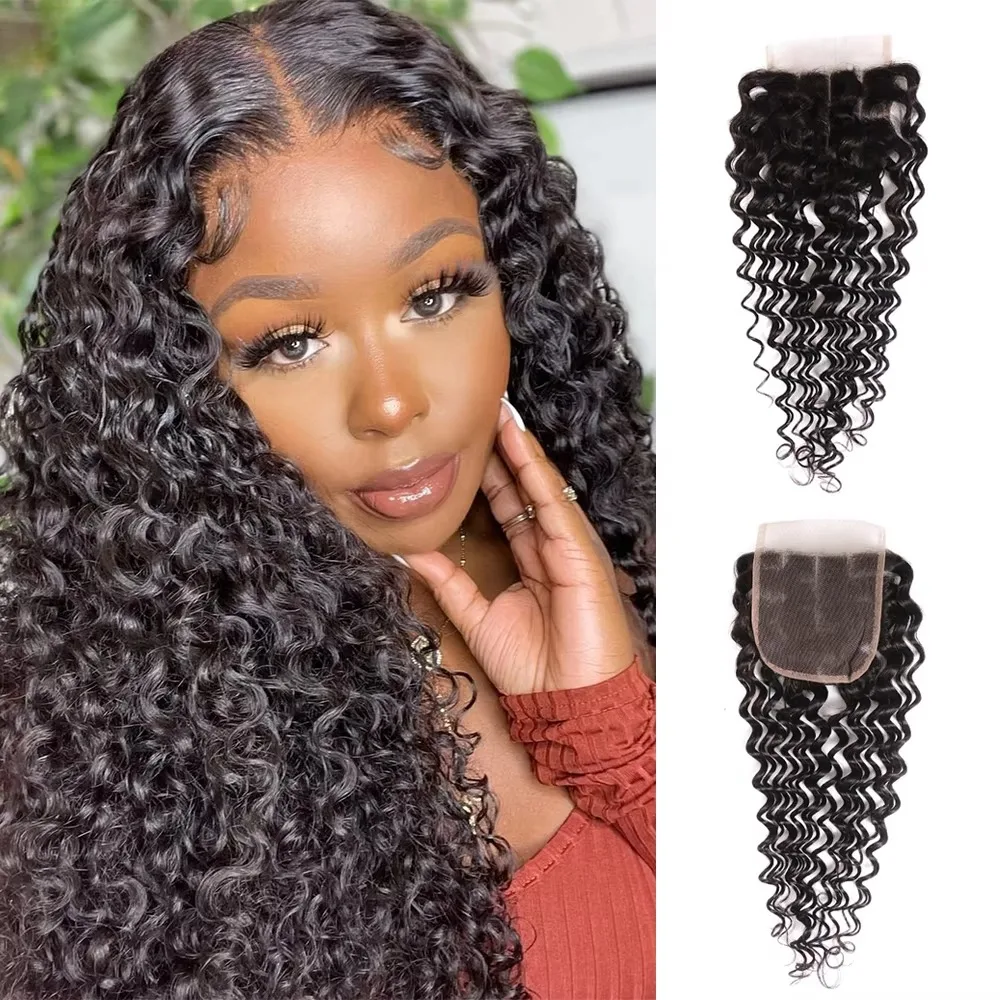 Kinky Curly Closure Only Brazilian Human Hair 4x4 Transparent Lace Closure Middle/ Free/ Three Part Pre Plucked with Baby Hair human hair lace closure