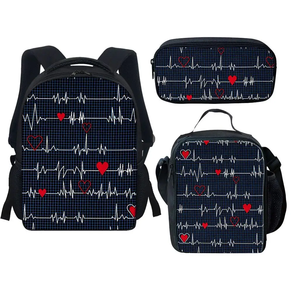 

12” Children Bag Cute Cardiograph Print Kids Kindergarten Preschool Backpack for Boys Girls Toddler School Bags 3-4-6Years Old