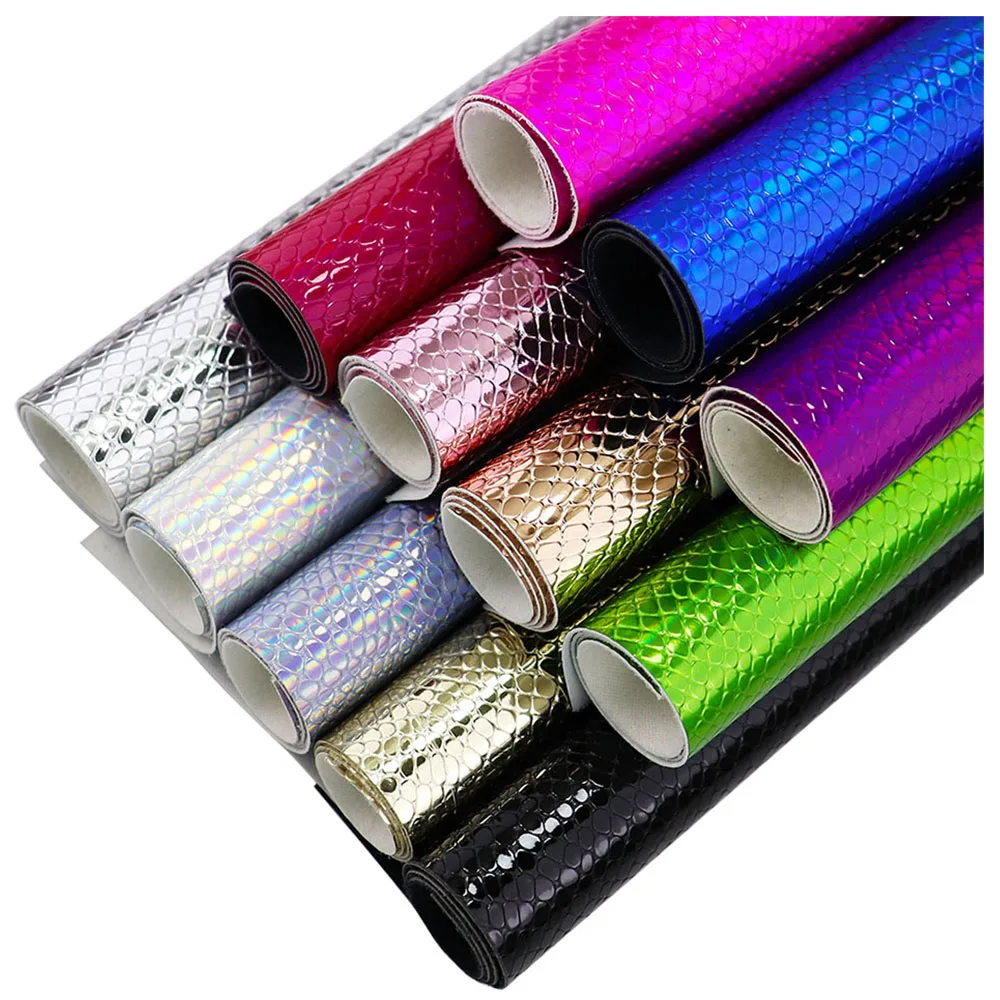 Iridescent Holographic Snake Mirror Faux Synthetic Leather Fabric For Hair Bows Sewing Craft DIY H0241
