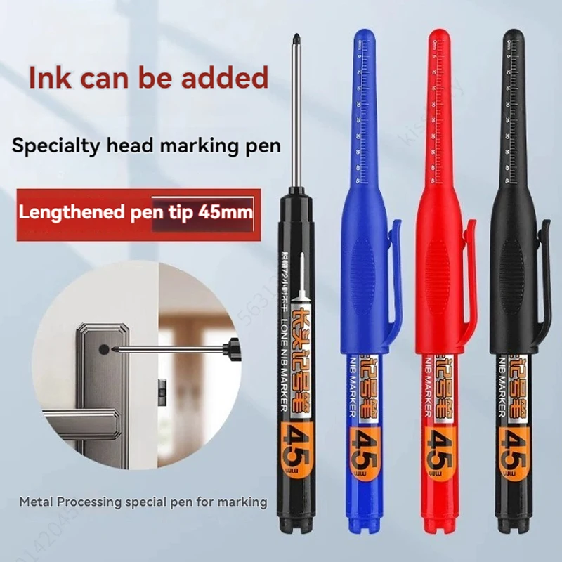 12Pcs Multi-Purpose 45mm Deep Drill Hole Long Nib Waterproof Marker Pens for Bathroom Woodworking