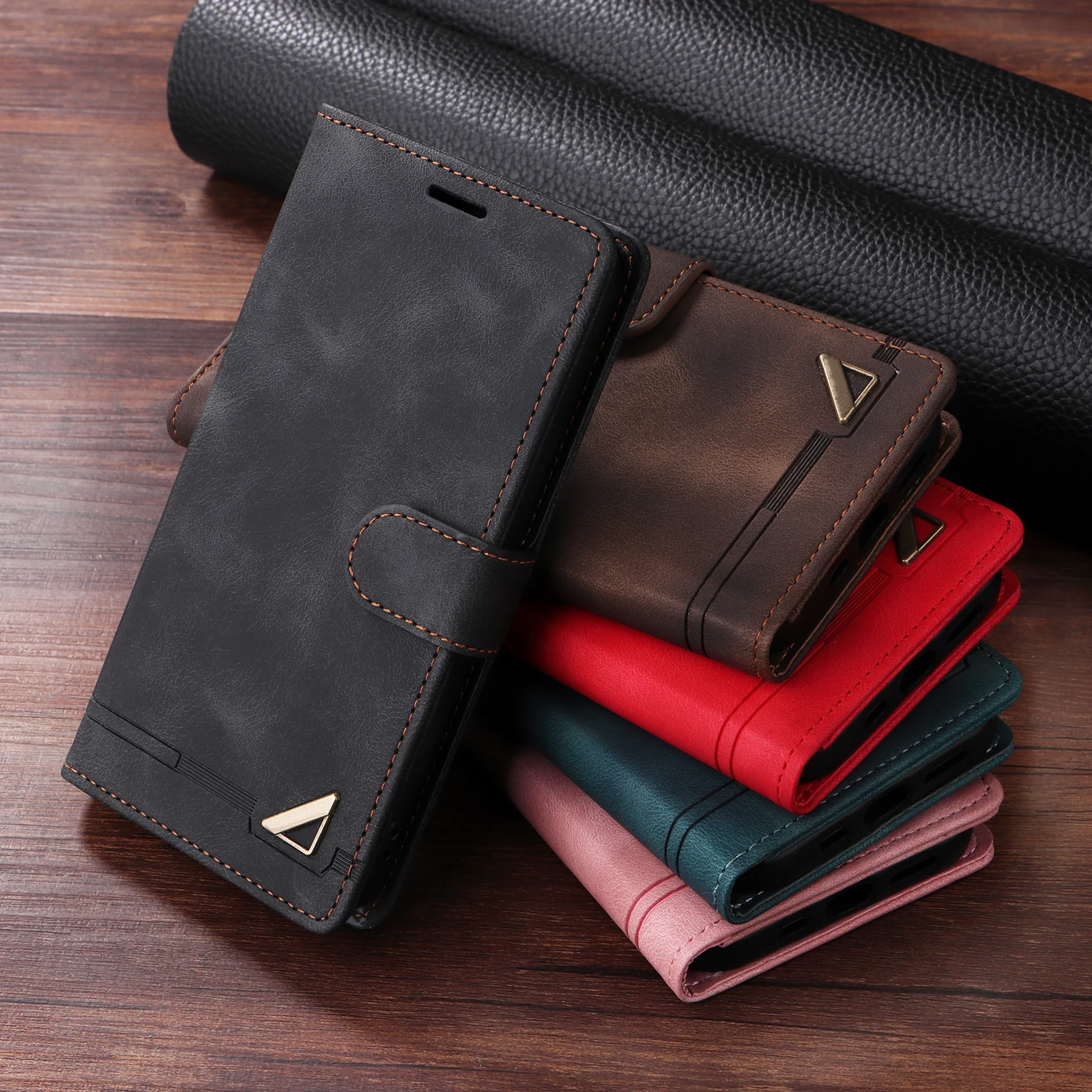 Premium Flip Leather Wallet Case with Card Slot and Stand Functionality