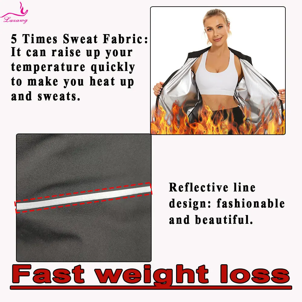 LAZAWG Sauna Jacket for Women Weight Loss Top Hot Sweat Long Sleeves Fitness Body Shaper Thermal Ladies Workout Top Sport Gym