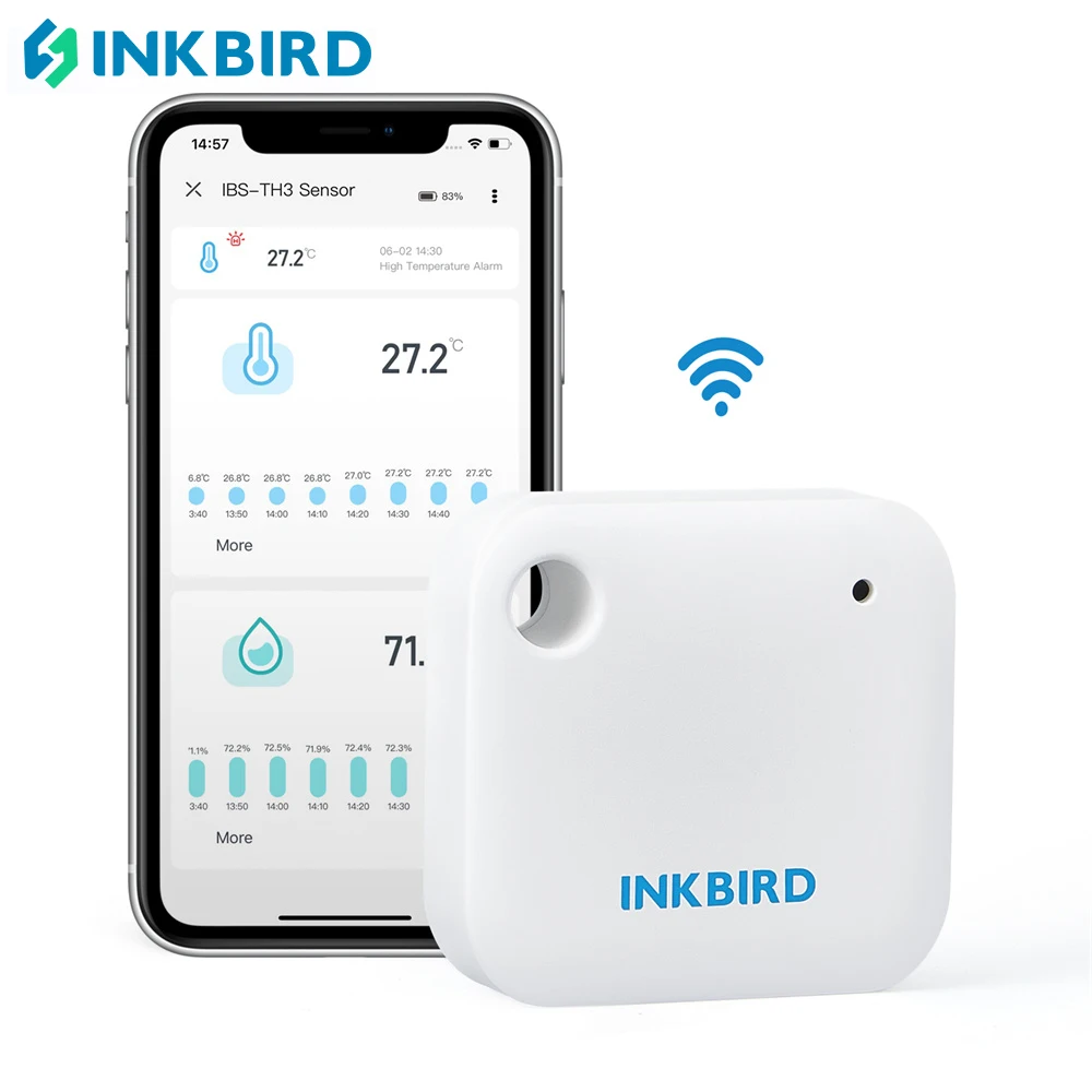 

INKBIRD IBS-TH3 WiFi Temperature Humidity Sensor Ideal for Refrigerators Reptile Terrariums Cigar Cases Wine Cellars Warehouses