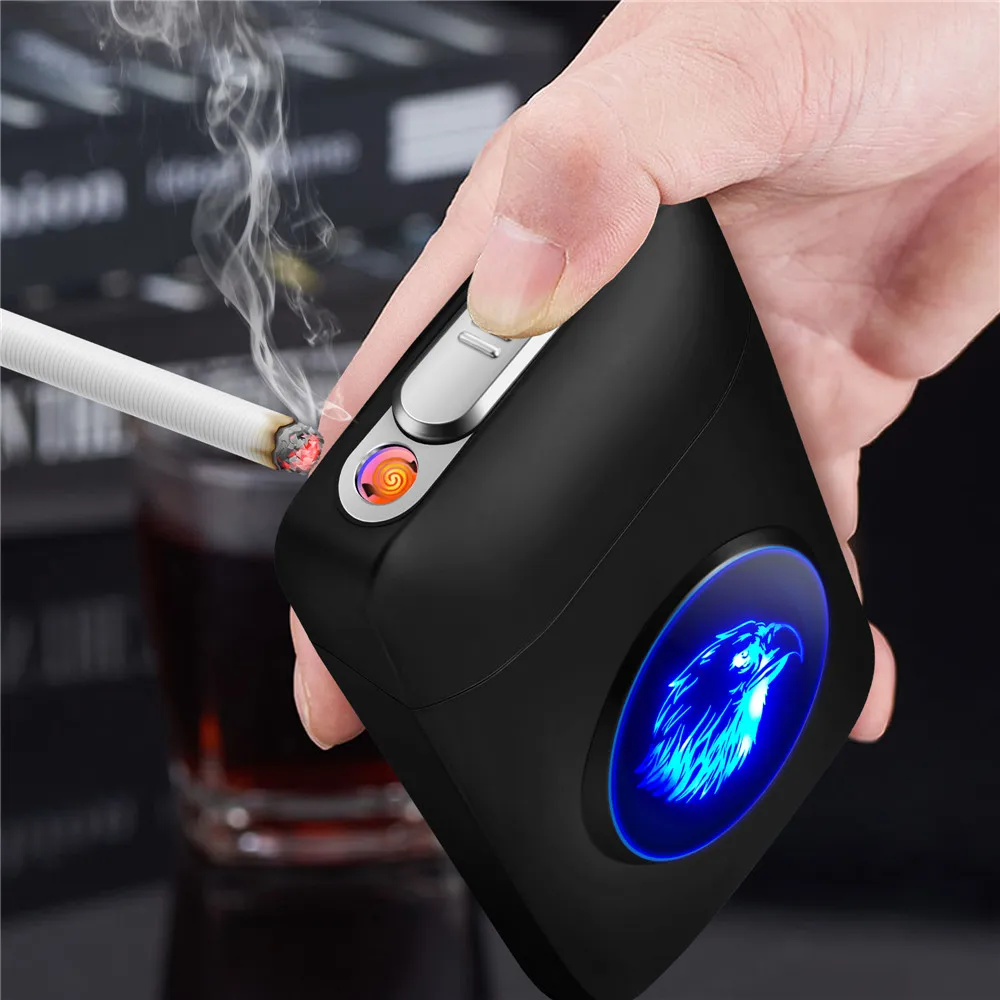 Portable LED Cigarette Cases With Lighter Rechargeable Tobacco Holder  Storage Box For 19pcs 84mm Cigarettes Smoking Accessories
