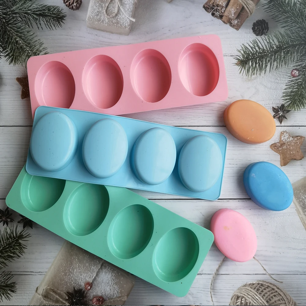 Silicone Soap Mold 4 Holes Oval Round Square DIY Soap Making Mould Homemade Mould Decoration Wax Candle Cake Tools silicone mold