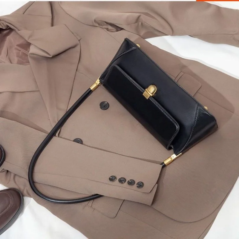 Office Lady Chic PU Brief Shoulder Bags Women Underarm Bag Fashion Commuter Solid Color Tote Bag Classic Bolsos All-match