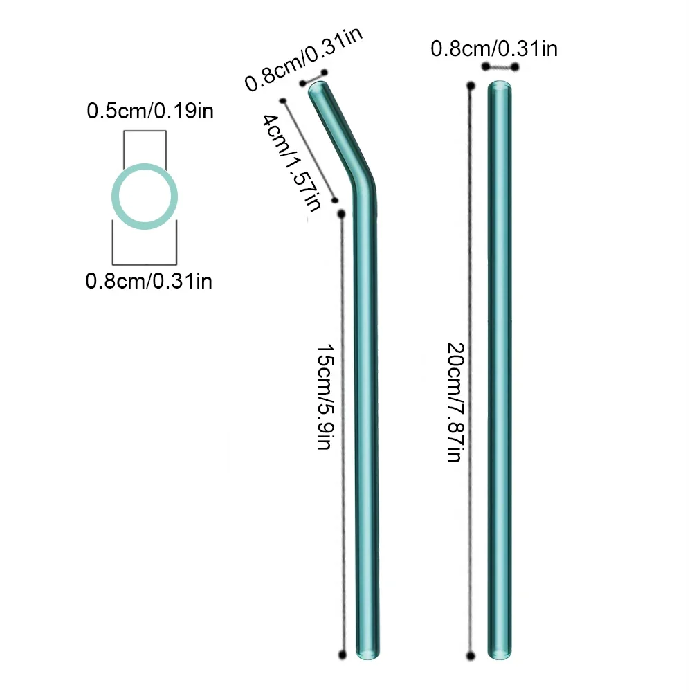 8mm High Borosilicate Glass Straw Lake Green Reusable Eco Friendly Drinking Straws Set Bubble Tea Smoothies Bar Accessories