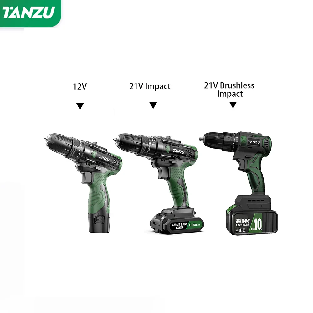 Brushless Electric Drill Impact Cordless Driller 12V/21V Screwdriver Li