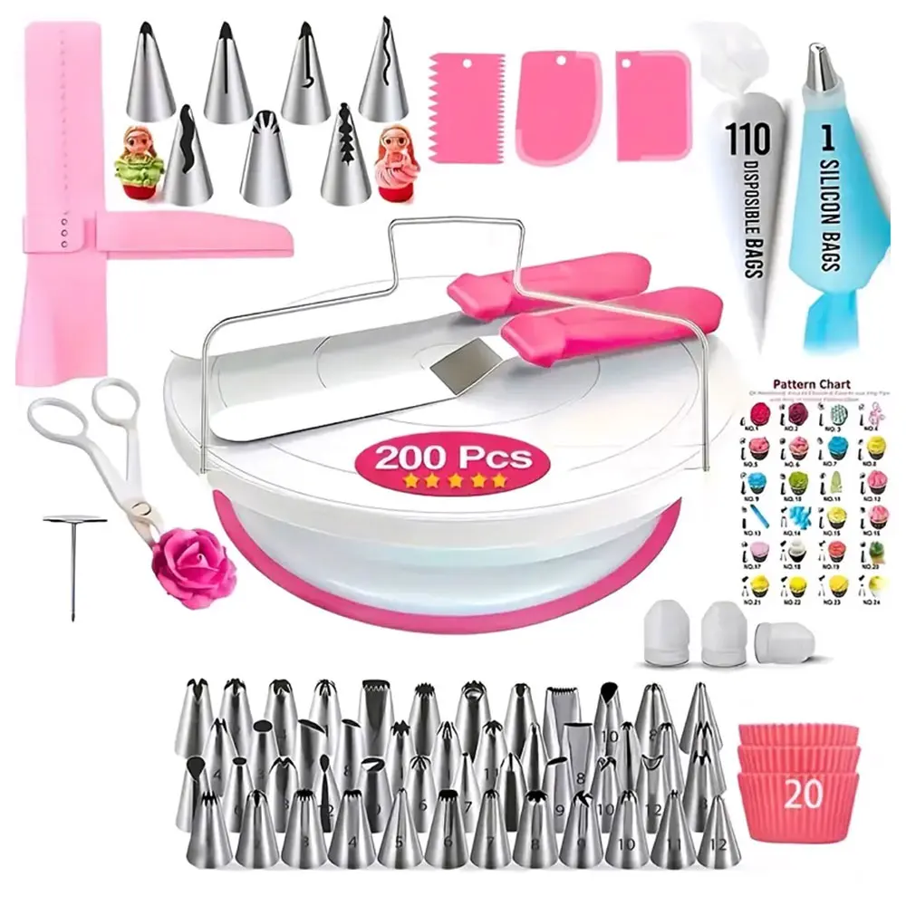 Tortendekorations-Set mit drehbarer Tortenplatte & 200 Zubehör
