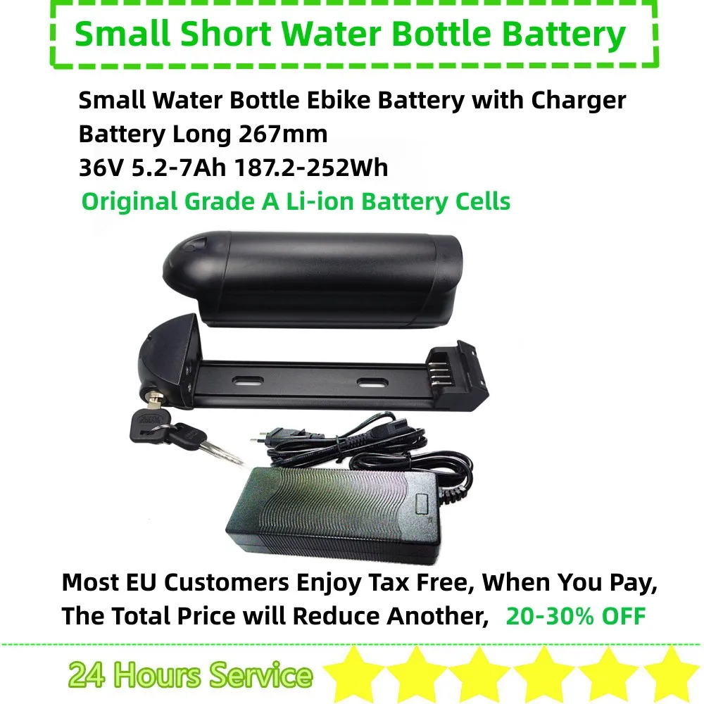 Small Back Up Water Bottle Dolphin Ebike Battery 36v 5ah 6ah 7ah 250w