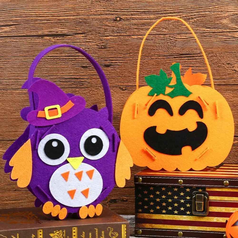 Portable Creative DIY Halloween Candy Bag Trick or Treat Snack Bag Non-woven Fabric Ghost Bat Pumpkin Bag for Kids Party Gift halloween candy bag halloween treat handbag smile pumpkin candy bag for kids new creative candy boxes for kids home decoration