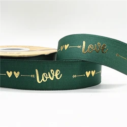 Premium 5 - Yard Grosgrain LOVE Ribbon for Crafting & Festive Decorations (Dark Green)