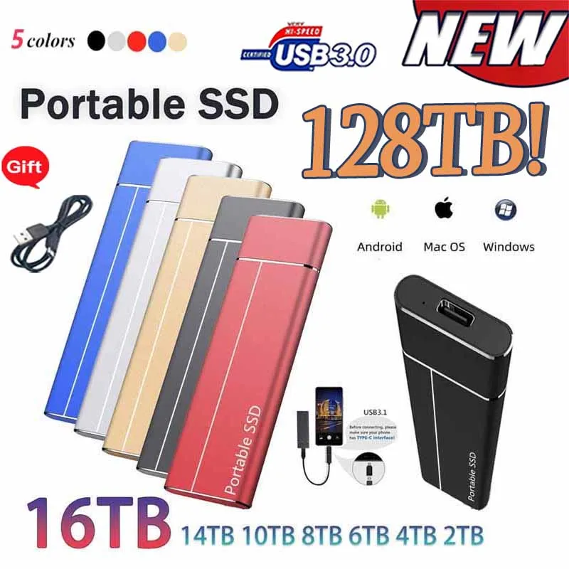 100 Original Ssd 64tb 128tb Portable Highspeed External Solid State