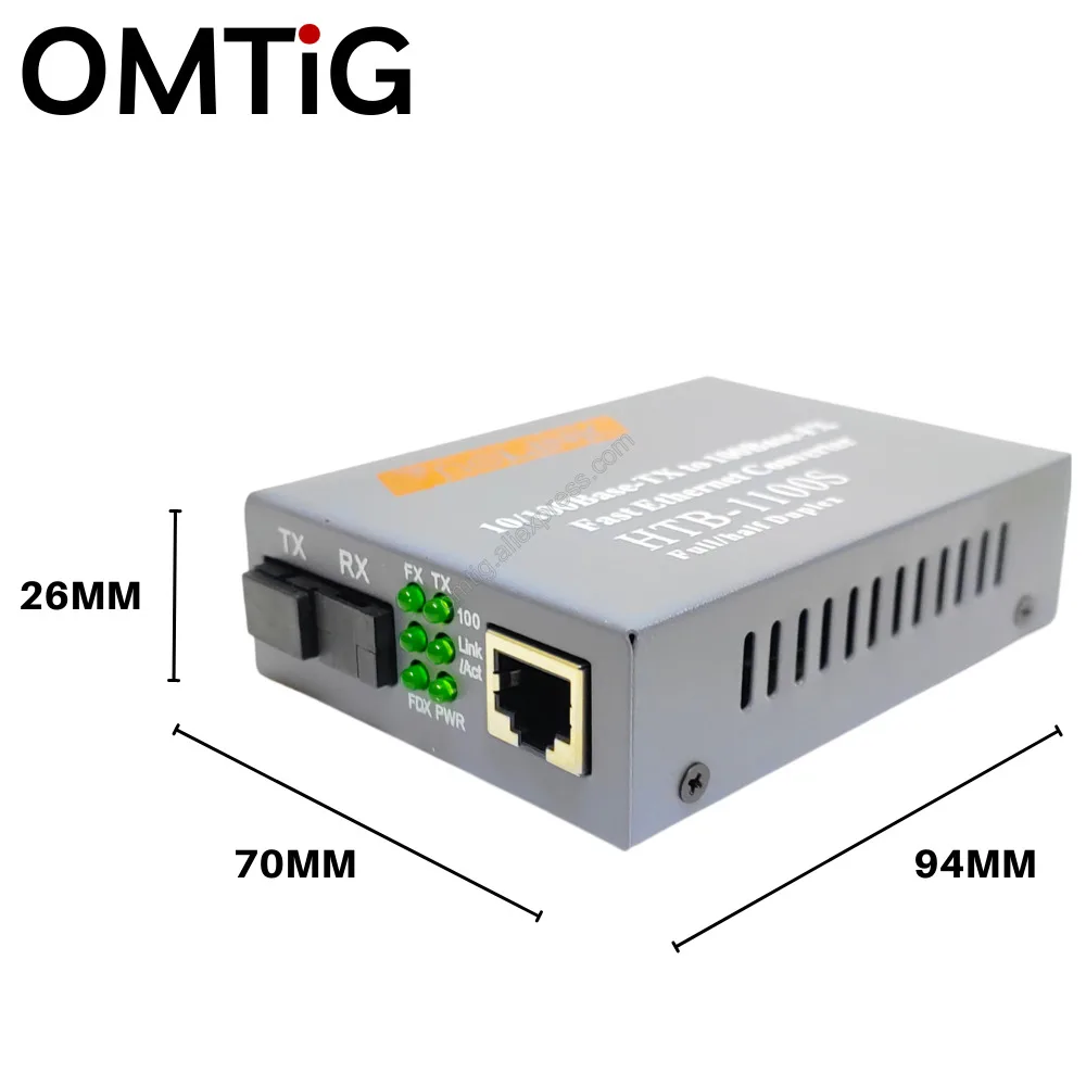 1pair HTB-1100S Optical Media Converter 10/100Mbps RJ45 Single Mode Duplex Fiber SC Port Converter 25KM