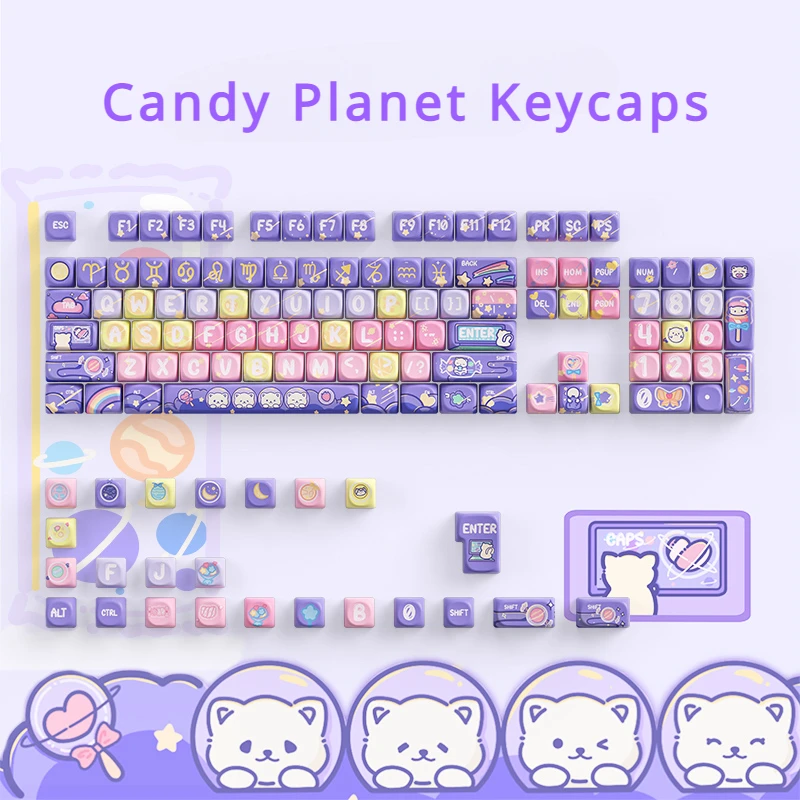 Conjunto de Keycaps para Teclado Mecânico Keycaps para Jogos Mifuny Cat Candy Planet Perfil Cso Pbt Cap Acessórios 128 Chaves - Imagem 3