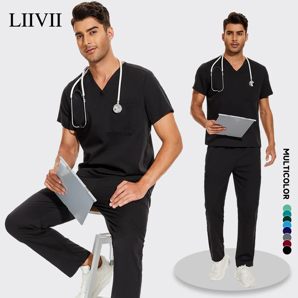 

Men Wear Stylish Scrubs Sets Medical Suits Hospital Uniform Doctors Nursing Tops Pant Suits Solid Color Surgical Uniforms Women