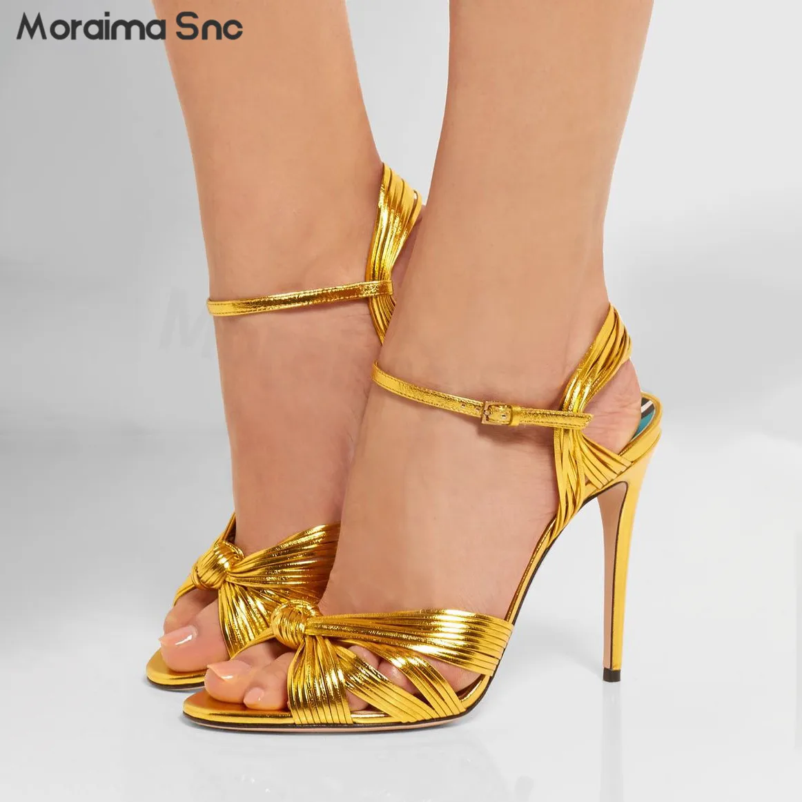 

Gold Braided Thin Strap Sandals Summer Round Toe Stiletto Open Toe Hollow Fish Mouth Women's Shoes Plus Size Fashion Sandals