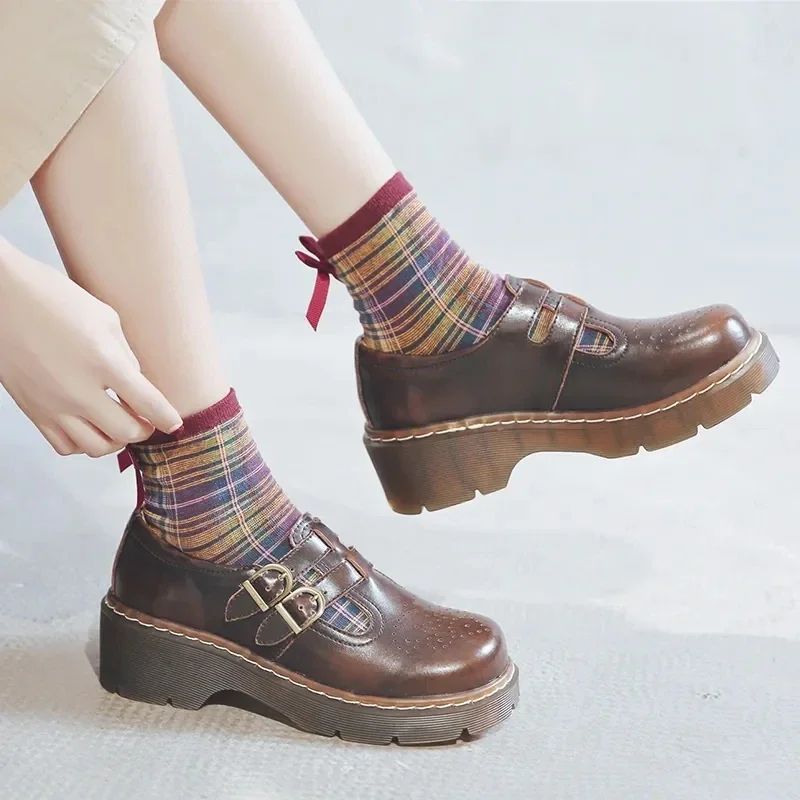 Japanese Literary Retro Lolita Women Pumps Mary Janes Shoes Round Toe Student Girl Platform T-Strap Buckle Bullock Shoes 3