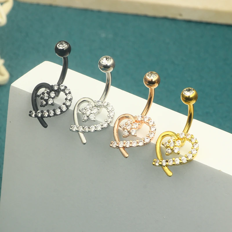 Heart Crystal Belly Button Rings Belly Bar Navel Piercing Jewelry Hot Summer Women Jewelry Navel Piercing Belly Nombril mix colo