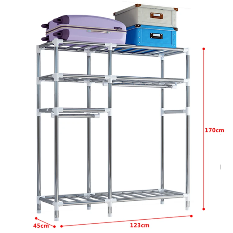 Organizador Roupeiro Pano Portátil Capa Não Tecida 2 Calhas para Cabides 3  Racks Arrumação - Durável Fácil Montagem para Quarto-Solução Armário para  Organizar Roupas,123x45x170cm, Blue-3