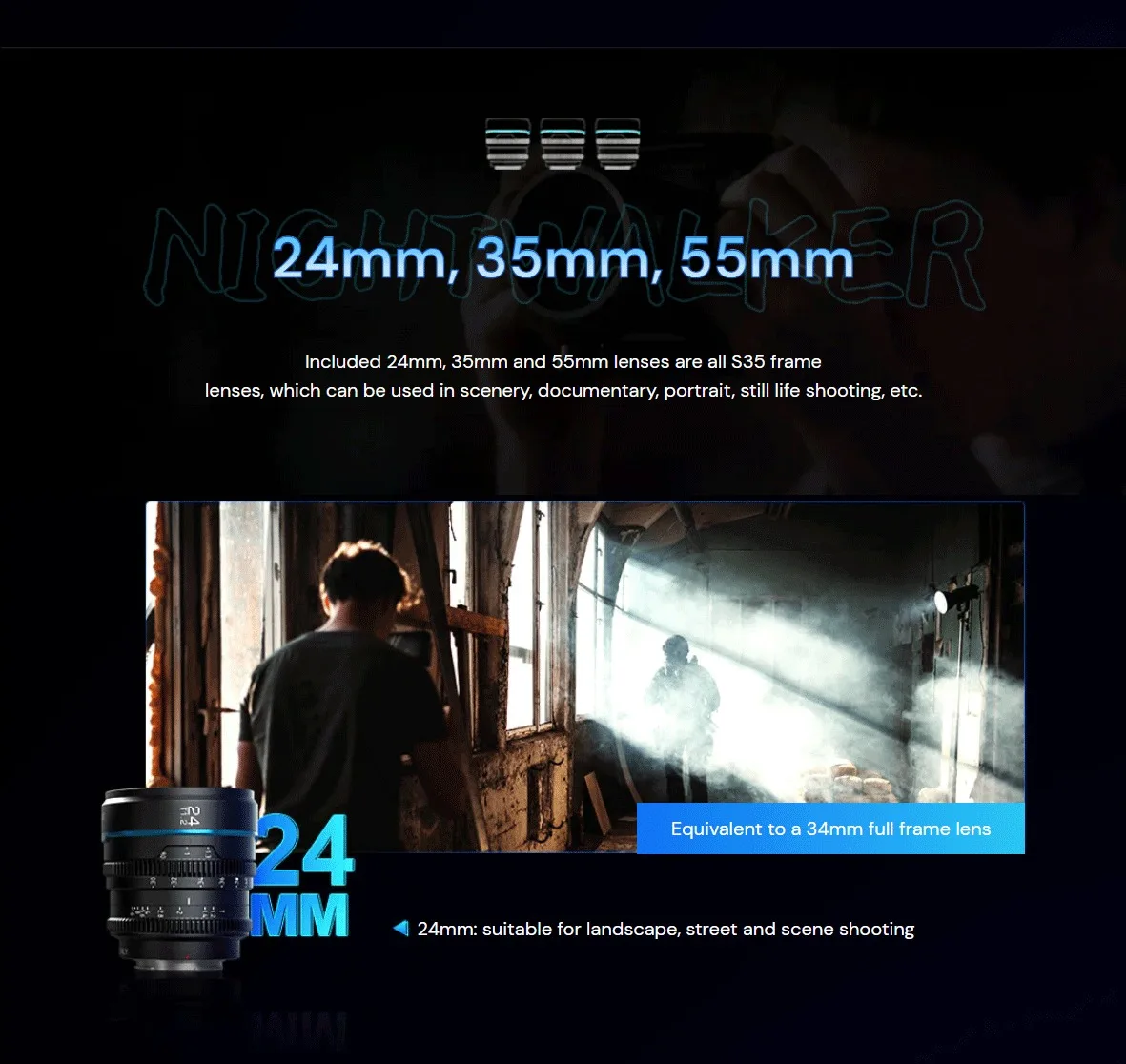 SIRUI NightWalker Series 16mm 24mm 35mm 55mm 75mm T1.2 Cine Lens for Sony E FX3
