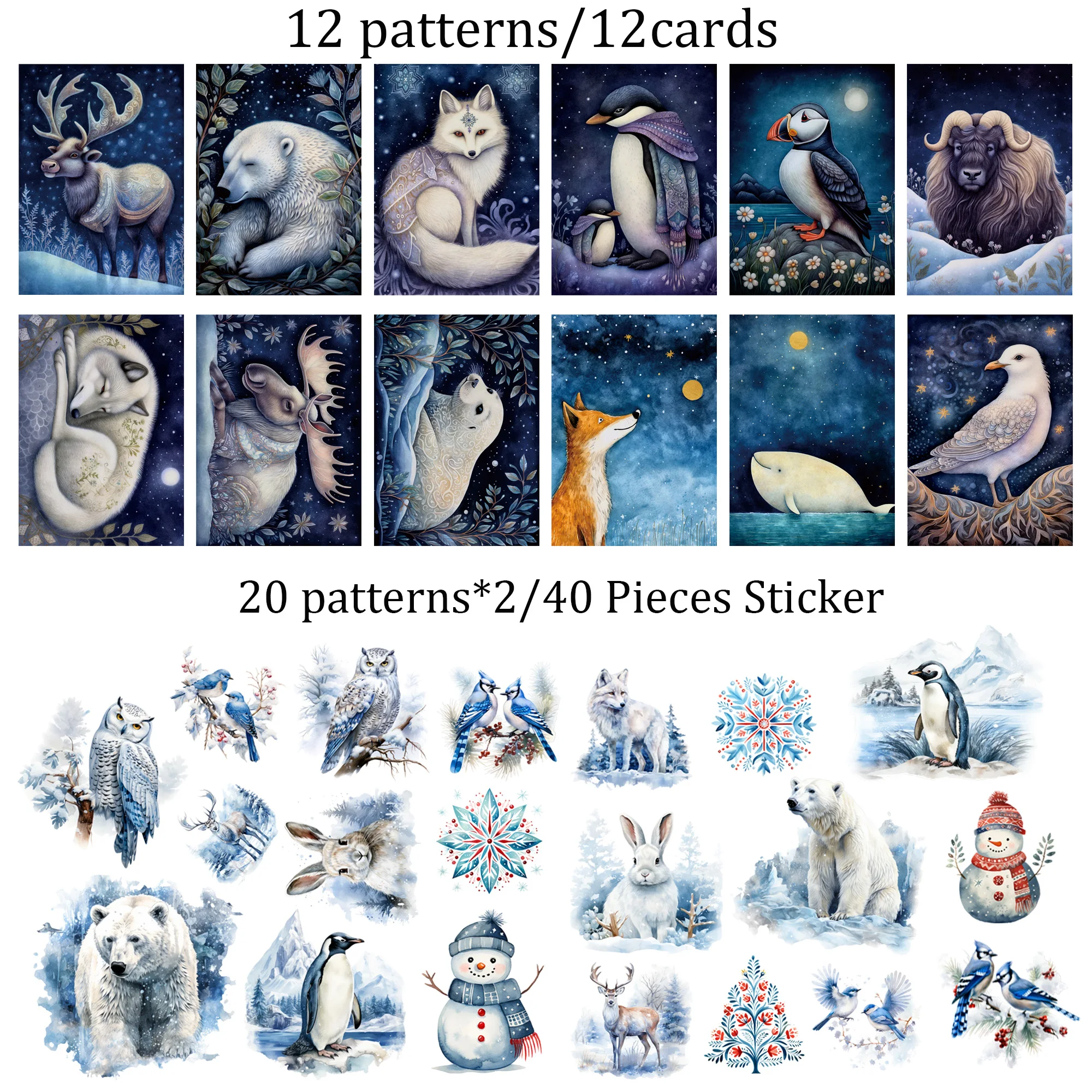 JAIIMAN 52 pieces(card + sticker) Snow Animal Christmas DIY Writable Cardpads Set Perfect for Scrapbooking Supplies Junk Journal Kit scrapbook materials,scrapbooking material,diy craft materials